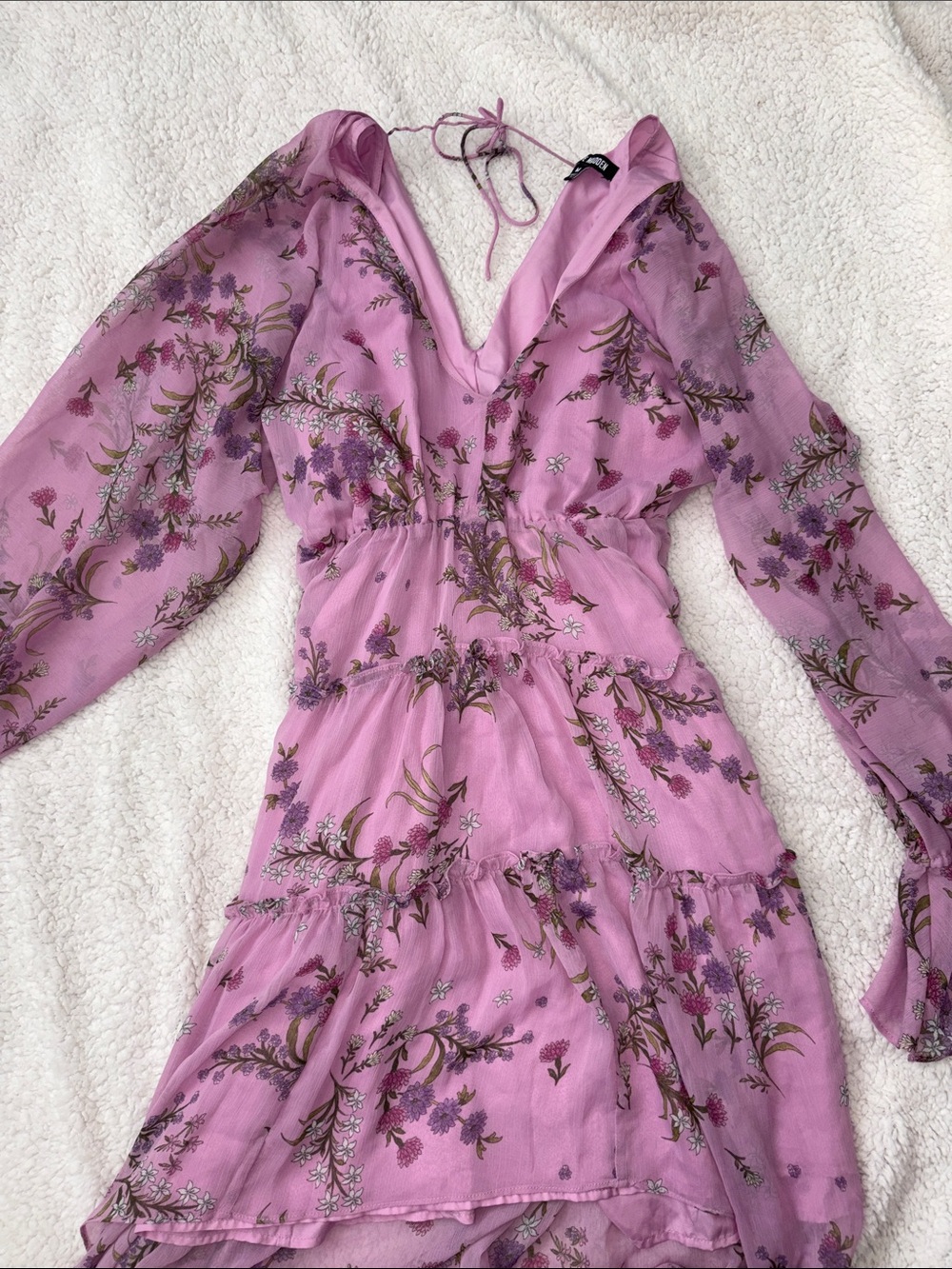 Steve Madden Pink Floral Long-Sleeve Tiered Dress